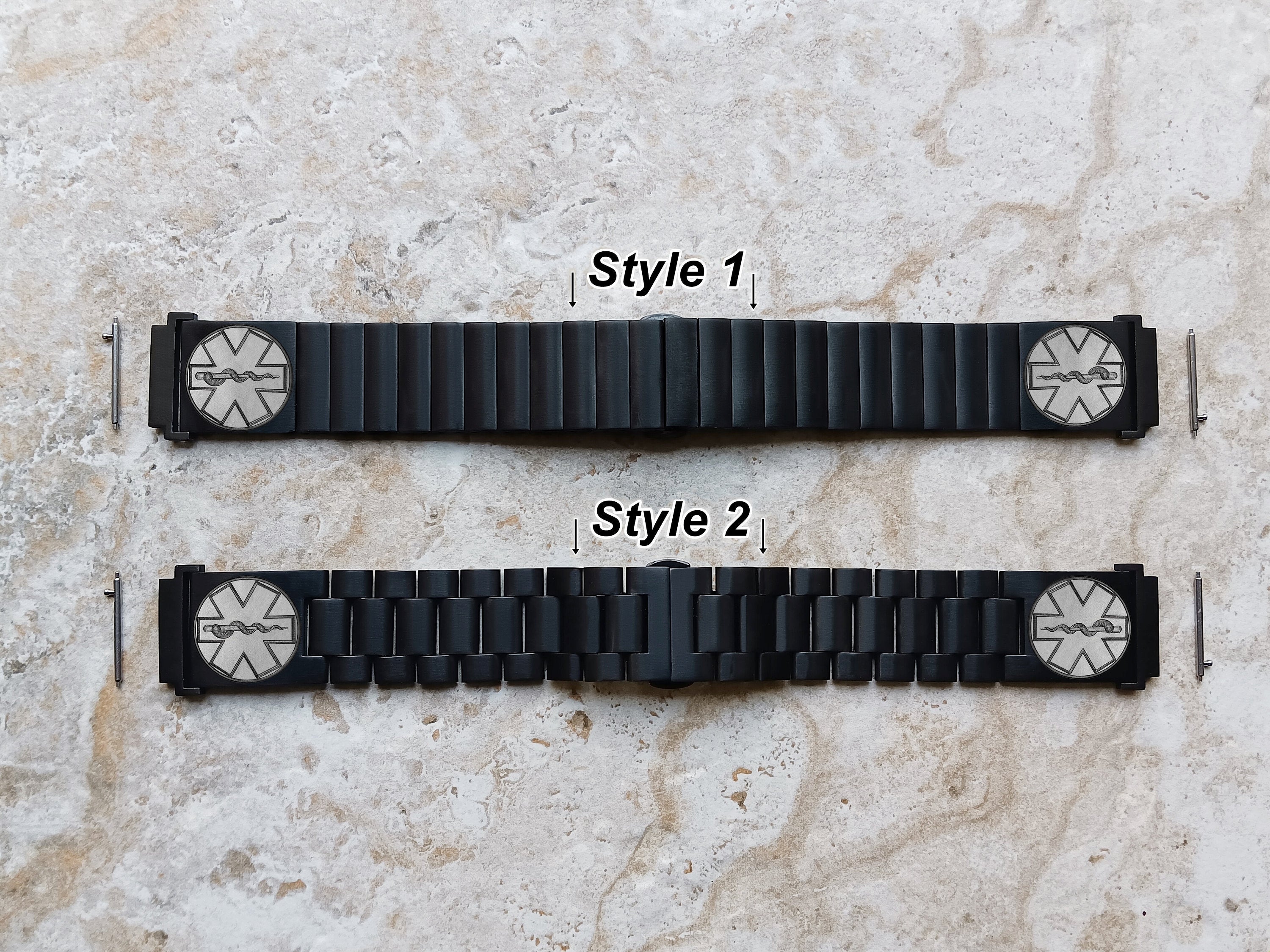 Medical Symbol Engraved Watch Band for 20mm Width Lugs Traditional Casual Luxury Smartwatches Black Stainless Steel Strap Bracelet MS2 -A20